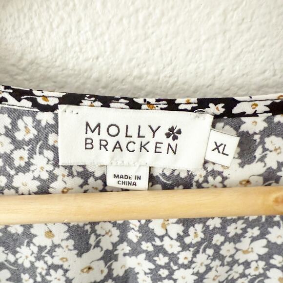MOLLY BRACKEN | Black White Ditzy Mini Print Floral Dress High Low Hem | Size XL - Picture 8 of 12